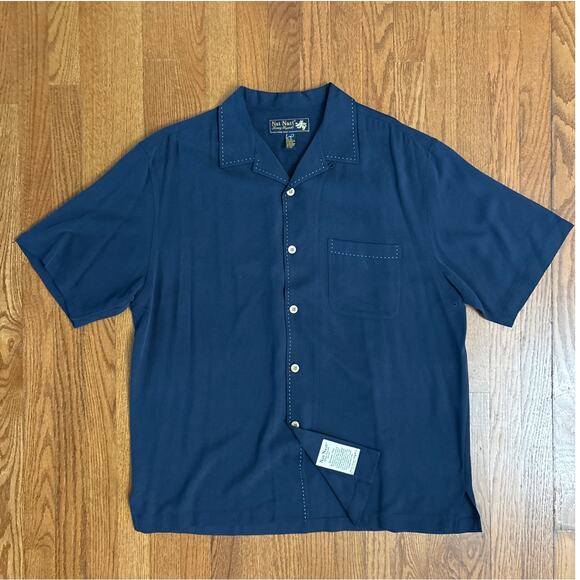 Nat Nash Sportsman's Park Embroidered 100% Silk Short Sleeve Shirt- Men's Large - Picture 1 of 7